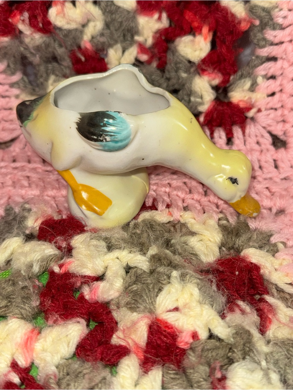 Yellow Porcelain Duck Planter Decorative Accent